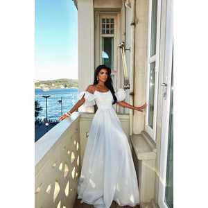 Robe de bal blanche à détails pierres, fente et bretelles, col rond, taille empire, à franges, en polyester, pour soirée formelle, disponible du XS au XL, pour mariage - Product Image 5