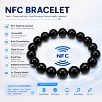 Pulsera con Chip NFC de Alta Frecuencia, Cuentas Sueltas de Ágata Negra para Joyería DIY, Etiqueta NFC de Piedra Natural