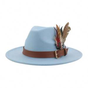 Chapeaux Fedora en feutre à large bord en laine, personnalisés avec logo imprimé ou brodé, pour la jazz et l'église, avec ceinture à plumes – Vente en gros, haute qualité, prix abordable - Product Image 1
