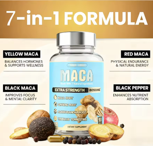 पुरुषों के लिए maca रूट गिन्सेंग पूरक मैक कैप्सूल प्राकृतिक 7-इन-1 maca रूट कैप्सूल अतिरिक्त ताकत 8050 मिलीग्राम 90 कैप्सूल - Product Image 2