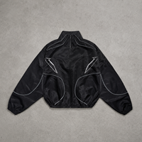 Blouson Bomber Noir Tissé Personnalisé par le Fabricant avec Passepoil Contrastant, Fermeture Éclair Intégrale, Col Montant, Coupe Oversize, Style Y2K Streetwear, Léger à Capuche pour Homme