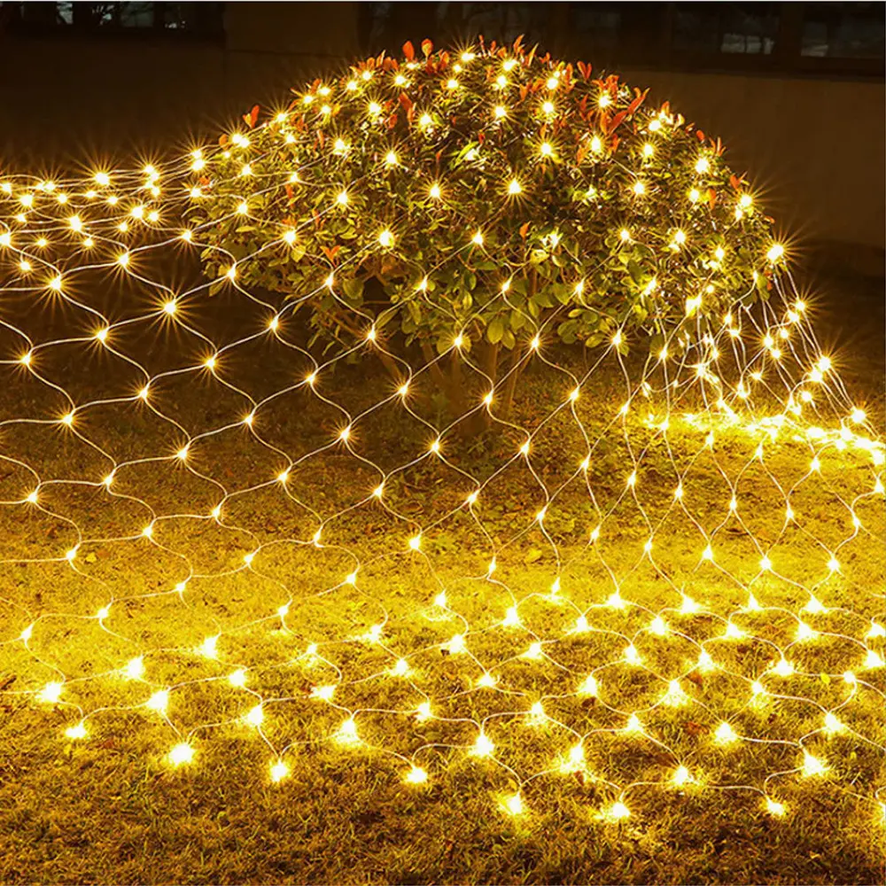 LED Jaring Ikan Tali Cahaya Luar Ruangan Liburan Natal Pencahayaan Pesta Halaman Jala Dekoratif Cahaya Peri