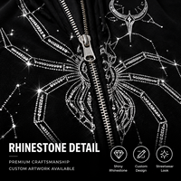 Sweat à capuche zippé surdimensionné pour homme avec motif araignée en strass, style gothique Y2K streetwear, en molleton épais, conception OEM personnalisée