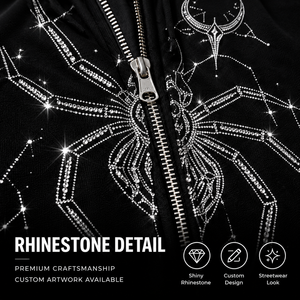 Sudadera con capucha extragrande para <span class=keywords><strong>hombre</strong></span> con gráfico de <span class=keywords><strong>araña</strong></span> de pedrería, estilo gótico Y2K, streetwear, de tejido grueso, diseño OEM personalizado - Product Image 4