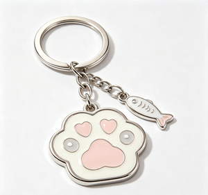 Porte-clés en métal en forme de patte de chat émaillée, pendentif de dessin animé argenté, accessoire cadeau - Product Image 3