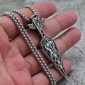 Collier unisexe en acier inoxydable style nordique rétro avec pendentif flèche, breloque punk et design géométrique, idéal comme cadeau - Product Image 2