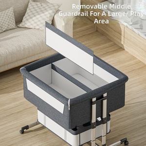 <span class=keywords><strong>Lit</strong></span> double multifonctionnel pour bébés, barrière rétractable douce pour la peau, réglage multi-niveaux, panier <span class=keywords><strong>de</strong></span> rangement et mode anti-régurgitation - Product Image 6
