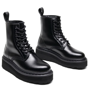 Bottes mi-mollet à plateforme pour femmes, grande taille, en <span class=keywords><strong>cuir</strong></span> de vache véritable, chaussures épaisses pour femmes, bottines mi-mollet style universitaire - Product Image 4