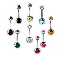 Anneaux de nombril personnalisés en acier inoxydable 316L avec double cristal CZ, piercing de nombril, bijoux barbell incurvés, vente en gros OEM