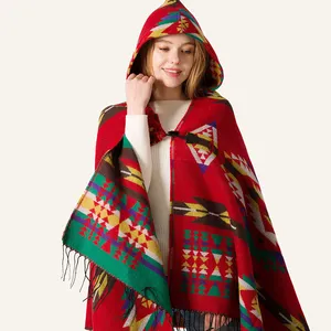 New Autumn Winter New Horn Buckle National Wind Hooded Cape Bohemian National Wind Poncho Factory Sale