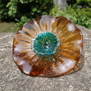 Chihuly Style Brown con Orange Stamen Art Placas de vidrio soplado Decoración de pared - Product Image 2