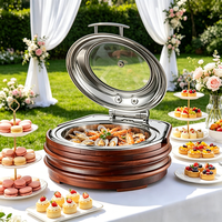 Calentador Eléctrico Comercial FLEY de Acero Inoxidable de 6L con Soporte de Madera, Estufa Buffet Abatible para Catering y Restaurantes