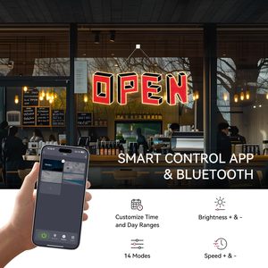 Open Sign 48 X 16 Inch <b>Red</b> <b>LED</b> <b>Light</b> Up With Remote And App Control Dimmable Brightness For Store Front Display - Product Image 4