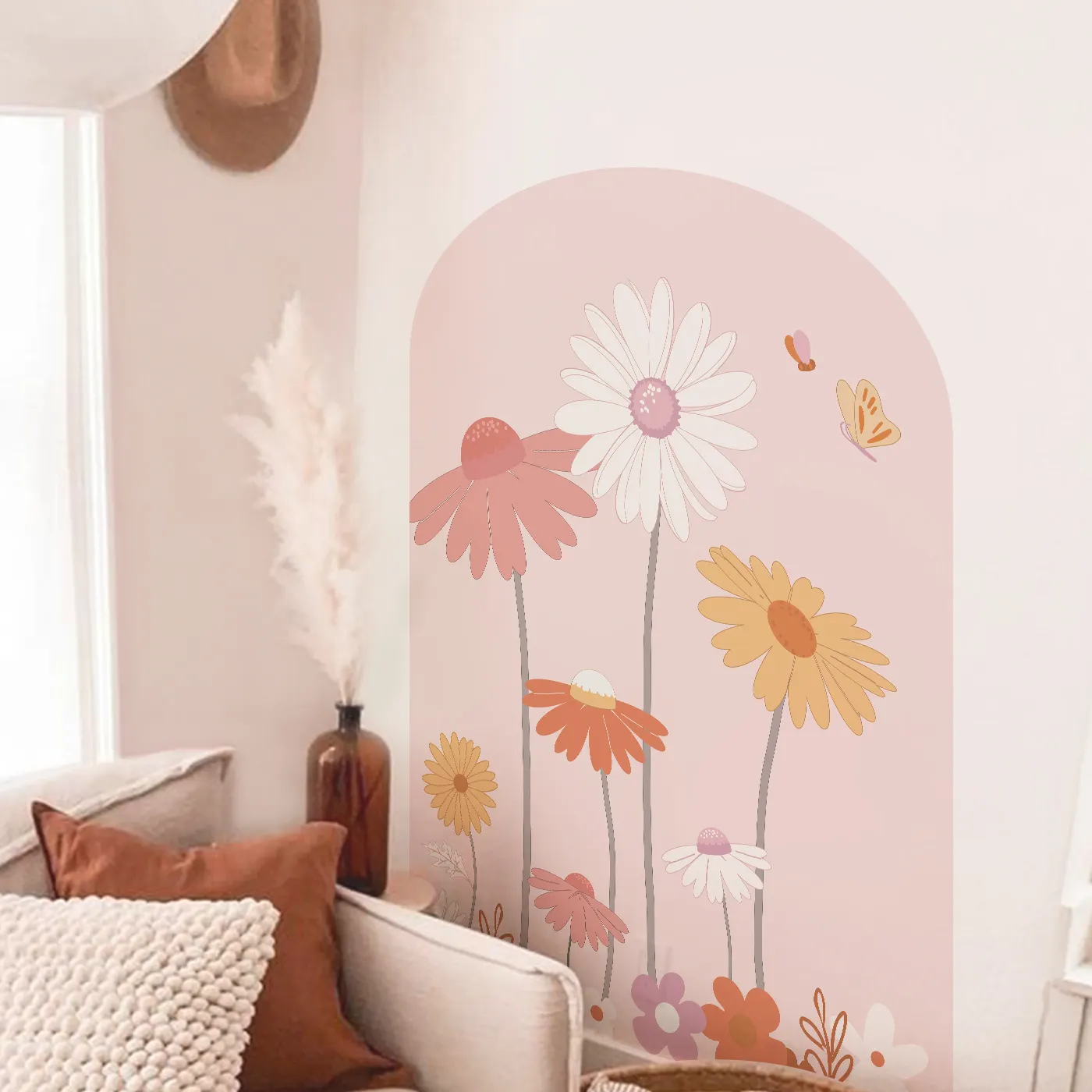 Funlife Arch Flower Wall Decals Wild Daisy Floral Girls' Wall Decor Removable Wall Sticker Kids Bedroom Decoration