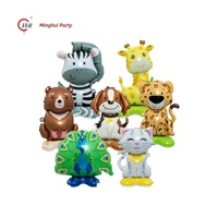 Ballons Mylar Autonormes en Forme d'Animaux (Zèbre, Girafe, Paon, Chat, Ours, Chiot, Léopard) à Gonfler à l'Air, Thème Zoo pour Anniversaire d'Enfants