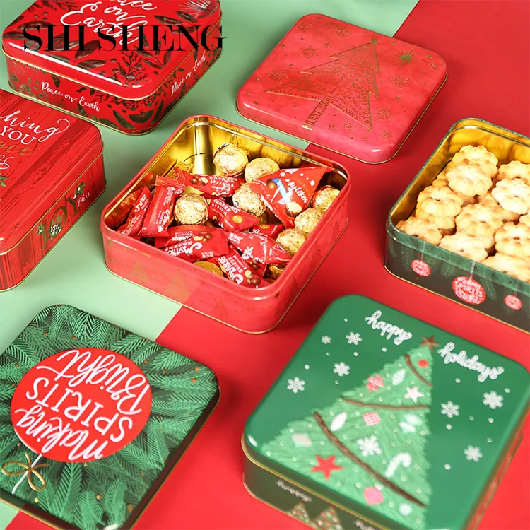 Shi Sheng Giáng Sinh Cookie Tins Santa Kim Loại Quảng Trường Tinplate Kẹo Hộp Quà Tặng Cho Cookie Sô Cô La Biscuit Lưu Trữ Nguồn Cung Cấp Bên