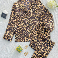 Ensemble de pyjama en satin imprimé pour femme, taille élastique, col rabattu, manches longues, style européen-américain, logo personnalisé - Nouveauté