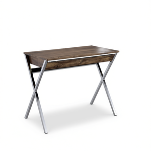 Scrivania in Rovere Invecchiato con Gambe Cromate, Moderna Scrivania per Computer da Ufficio Domestico - Product Image 1