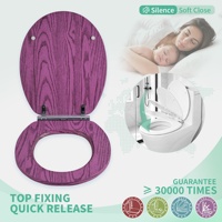 Siège de toilette en bois moulé violet à fermeture douce avec charnière en alliage de zinc, couvercle WC en MDF à fixation supérieure |   Siège de toilette