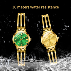 Envío Directo HALEI Reloj de Cuarzo para Mujer con Aleación Dorada, Esfera Verde, Correa de Acero Inoxidable, Elegante Reloj Analógico de Moda al por Mayor - Product Image 5