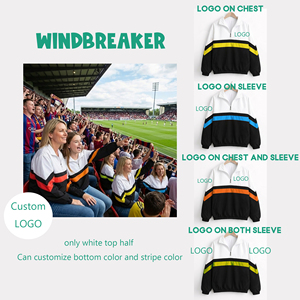 เสื้อกันลมแบบกำหนดเอง ลายทางโลโก้แม่ลูก สีน้ำเงิน แขนยาว ซิป ¼ ตัว ไซส์ S-5XL, 2/3T-Youth XL - Product Image 1