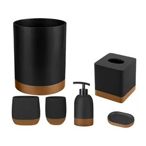 Luxury Matte Black Marble Sandstone Poly-resin Soap Dispenser Tissue Box Toilet Decoration Bathroom Accessories Set Hotel Home