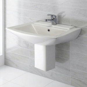 Ensemble de lavabo rectangulaire en céramique de qualité export avec demi-pied - Product Image 4
