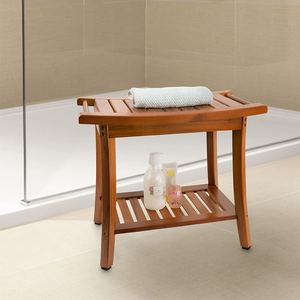 Tabouret de salle de bain en teck OEM 56x33.2x47.2cm, siège de douche à deux niveaux avec rangement pour chaussures, pour usage domestique - Product Image 2