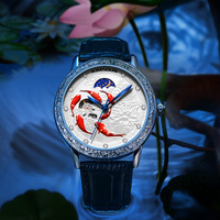 Nouvelle montre automatique étanche de haute qualité avec motif Koi en relief pour hommes, montre mécanique de luxe, mode et affaires, phase de lune