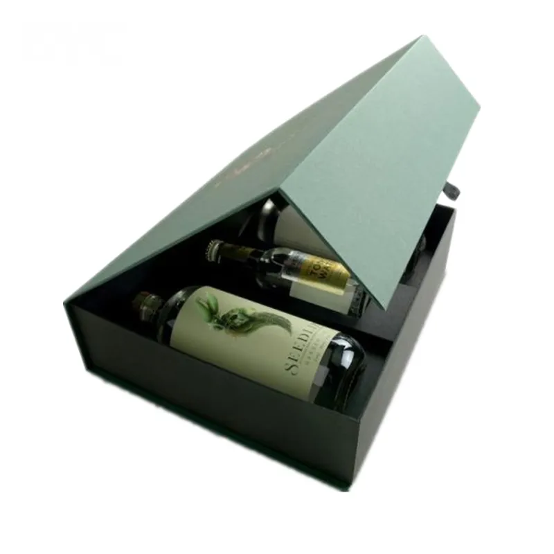 Scatole di vino in cartone rigido personalizzate con inserto in schiuma a forma di libro scatola di imballaggio per bottiglia regalo in carta