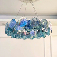 Nouveauté, best-seller, lustre ovale en verre de style français, hauteur réglable, vintage, bleu Murano, pour chambre à coucher, salle à manger, salon