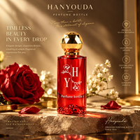 Flacon de parfum de luxe en verre rouge carré 30ml 50ml 100ml avec capuchon doré à facettes, logo personnalisé, flacon pulvérisateur vide pour cosmétiques et parfums