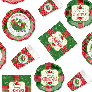 DAMAI Merry Christmas Party Supplies Christmas <b>Red</b> and Green Decorations Include <b>Paper</b> Plate Cups Napkins for Christmas Party - Product Image 3