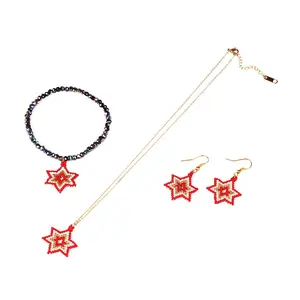 14K gold plated five-pointed star pentagram necklace bracelet earring set jewelry miyuki delica glass seed beads from Japan