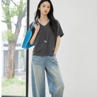 ZZH YF2781 Kaos Wanita Lengan Pendek Versi Korea Pinggang Tinggi Kasual Serbaguna Musim Panas