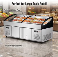 Congélateur commercial à double température de 2,0 m, 2 niveaux, avec éclairage LED, en acier inoxydable, pour supermarché et buffet