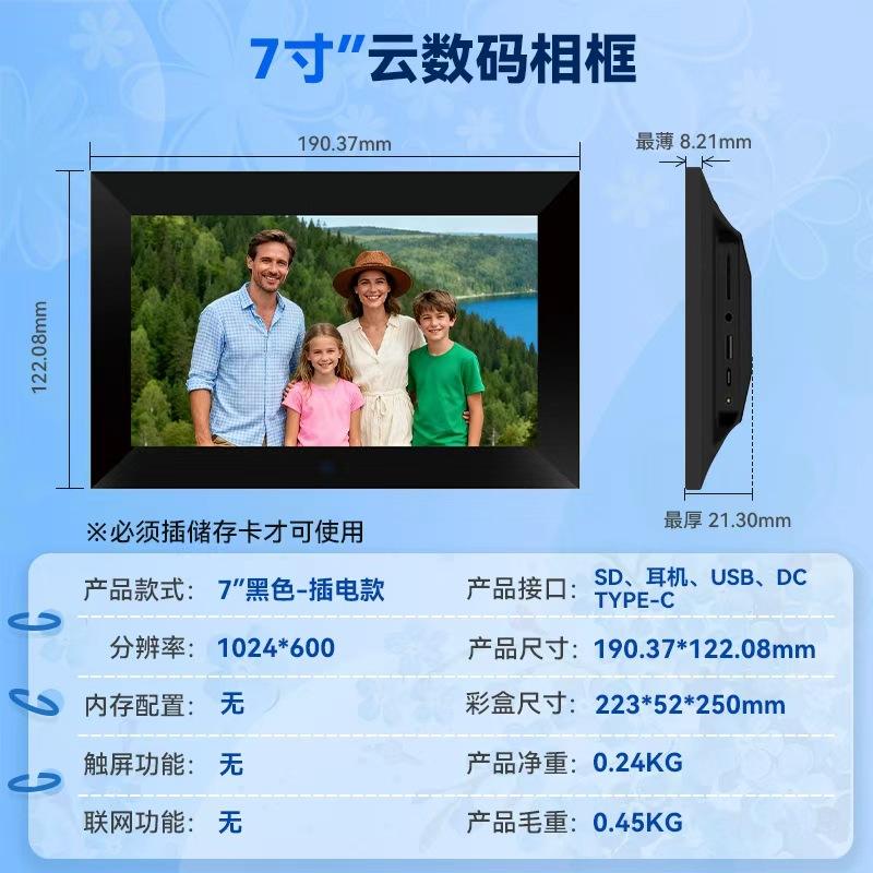 Cadre photo LAN 7" (Carte SD) Noir Profond