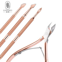 Kit de manucure professionnel Longhui Factory OEM/ODM : Coupe-cuticules en acier inoxydable, pousse-cuticules double tête en acier, et outils de coupe d'ongles