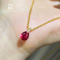 Collier Rochime Fashion Minimaliste en Corindon Rouge en Forme de Larme, Argent Sterling 925 Plaqué Or, Accessoires en Zircone Cubique pour Femmes