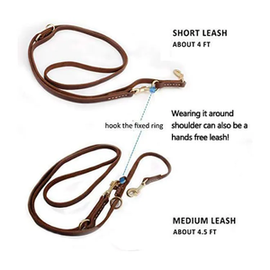 छोटे मध्यम बड़े कुत्तों के लिए व्यक्तिगत टिकाऊ बहु-कार्य चमड़े के कुत्ते के लिए हाथों से मुक्त प्रशिक्षण दोहन - Product Image 3