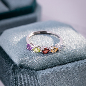 Bague minimaliste 8 pierres en forme de poire 3*4mm, en argent sterling 925, avec pierres naturelles colorées en forme de goutte d'eau, bijoux empilables pour femmes - Product Image 5