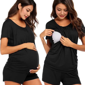 Pigiama Premaman Personalizzato OEM ODM con Logo, Set Casual Morbido Post-Parto a Maniche Corte, <span class=keywords><strong>Abbigliamento</strong></span> Premaman a Strati - Product Image 1