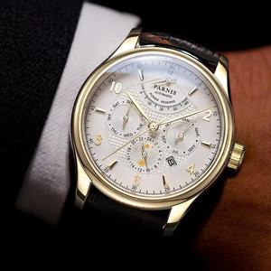 Montre mécanique automatique pour homme Fashion <span class=keywords><strong>Parnis</strong></span> 43 mm, boîtier en acier inoxydable, bracelet en cuir, verre saphir - Product Image 1