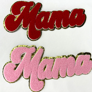 Toptan özel nakış Glitter anneler günü şönil yama Mama mon anne logosu mama şönil yamalar için giysi - Product Image 2