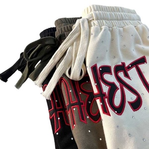 Shorts Personalizados <span class=keywords><strong>de</strong></span> <span class=keywords><strong>Hombre</strong></span> Estilo Hip Hop con Pedrería, Deslavado Vintage y Estampado Acid Wash - Product Image 1