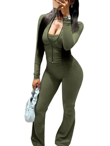 Großhandel Maßgeschneiderte Damen Trainingsanzug-Sets, Sweatsuit-Outfits mit Schmaler Hose, Langärmlige Joggingbekleidung, Zweiteilige Sets für Damen mit Schlaghose - Product Image 5