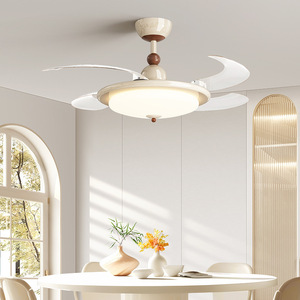 Low Profile Creamy White Retractable Blade <b>Ceiling</b> Fan <b>Light</b> with <b>remote</b> <b>control</b> For Living Room bedroom - Product Image 4
