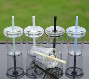2026 Luxury Plastic Tumbler with Straw Wholesale Custom Logo Transparent Water <b>Bottle</b> Reusable Juice Cup Clear Travel Mug - Product Image 5