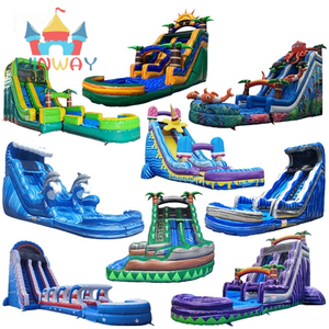 Château gonflable commercial pas cher avec toboggan aquatique et toboggan sec pour la location - Product Image 1