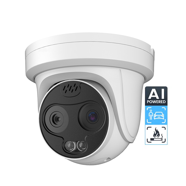 Uncooled VOx AI Bi-spectrum Dome Thermal Camera 256x192 Resolution CMOS Sensor Night Vision Wide Angle Fire Smoke Detection 35m